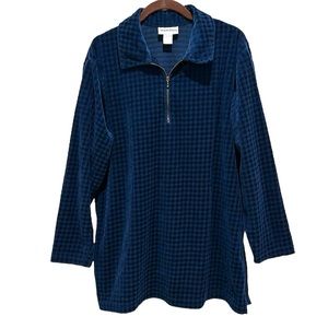 DIANE VON FURSTENBERG Vintage Velour Long Sleeve  Tunic Top Blue Quarter…